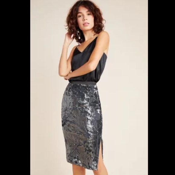 Anthropologie Dresses & Skirts - Anthropologie Claudia velvet sequin skirt new with tags size 0 gray
